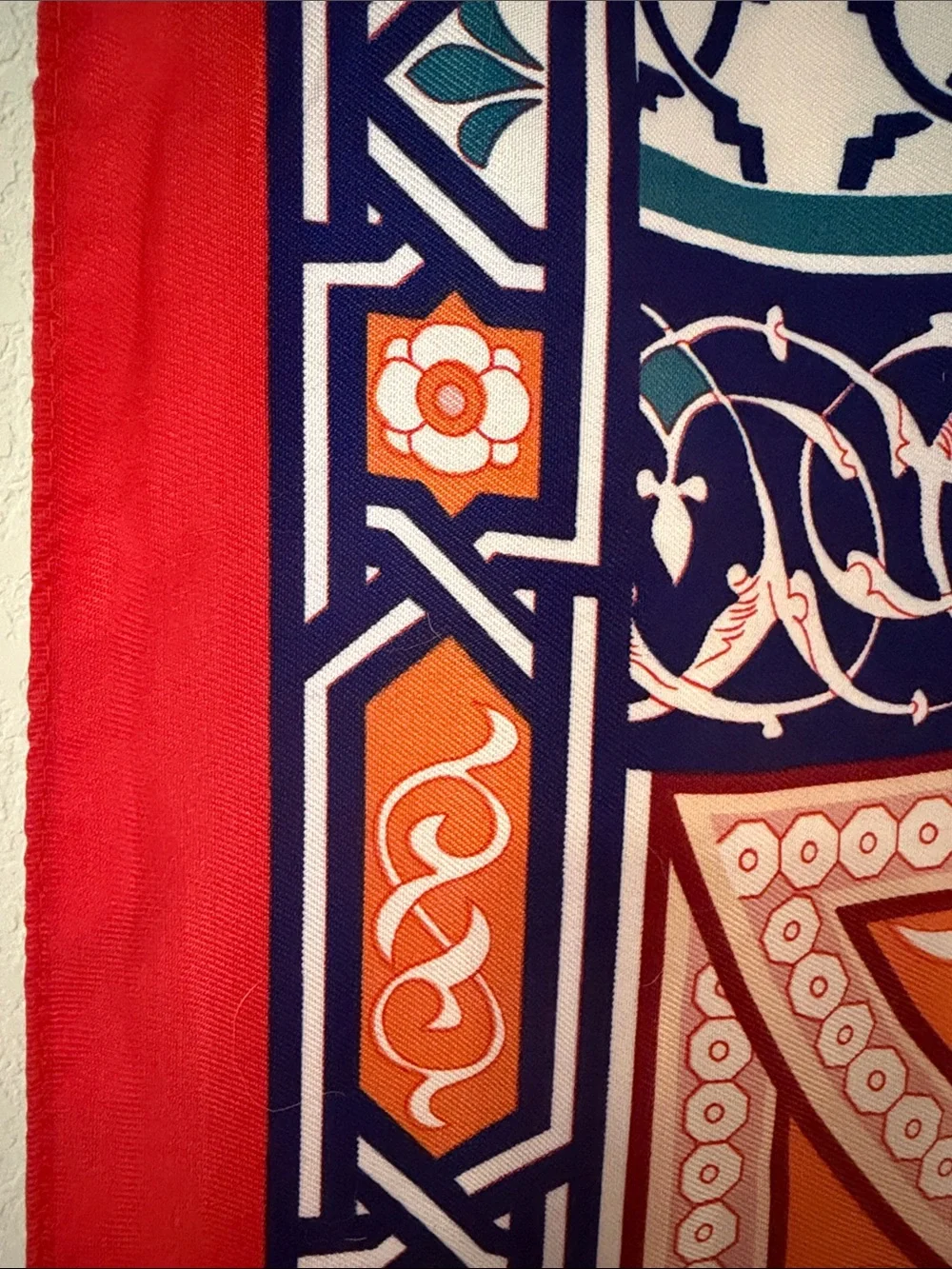 Geometric Medallion meditation Throw Blanket in Red, Navy & Orange -